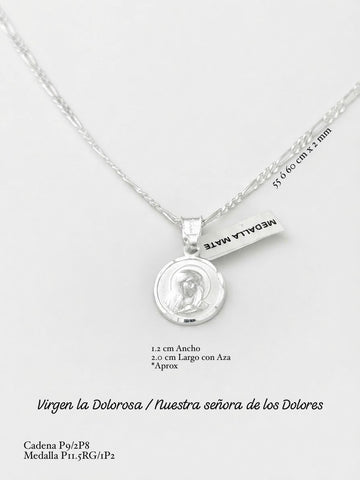 CADENA CON MEDALLA VIRGEN NUESTRA SEÑORA DE LOS DOLORES / LA DOLOROSA - PLATA .925
