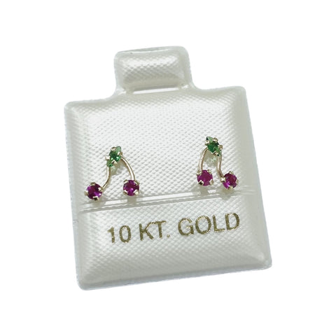 BROQUEL CEREZA ZIRCONIAS - ORO 10K