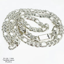 CADENA FÍGARO CART 3X1 - 7.5 mm - 60 cm H. MANO - PLATA .925