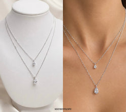 COLLAR GARGANTILLA DOBLE CADENA CON GOTAS ZIRCONIA  - PLATA .925