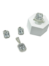 SET / JUEGO 3 PZAS - HALO RECTANGULAR  - BLANCO - PLATA .925