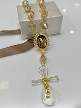 MISTERIO JUMBO CRISTAL HONEY CON CRUCERO VINTAGE VIRGEN GUADALUPE Y CRISTO GOTA