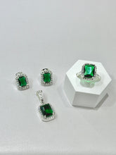 SET / JUEGO 3 PZAS - HALO RECTANGULAR  - VERDE - PLATA .925
