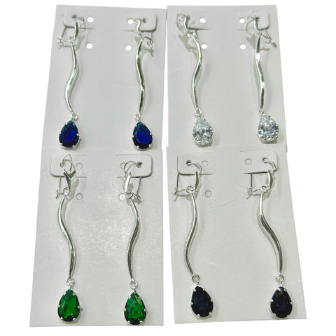 ARETE LARGO ONDA CON GOTA ZIRCONIA - PLATA .925