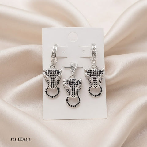 SET / JUEGO PANTERA CON ZIRCONIA NEGRA - PLATA .925