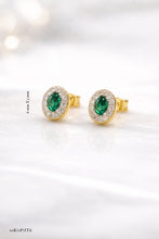 ARETE HALO OVALADO ZIRCONIA VERDE - 6 mm x 5 mm - ORO 10K