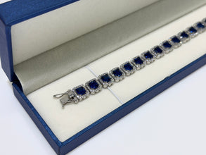 PULSERA CUADROS ZIRCONIA AZUL CONTORNO BLANCO / ORO BLANCO - ORO 10K
