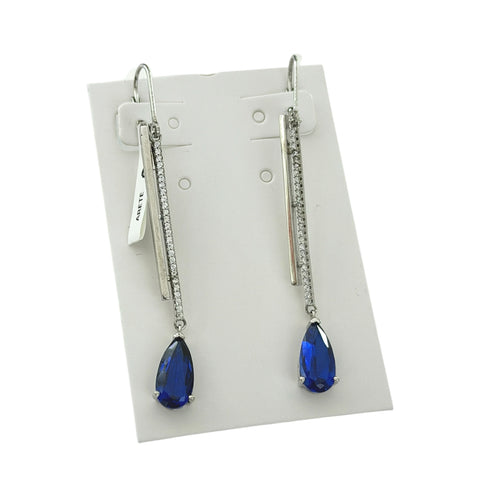 ARETE TIRAS LARGAS CON GOTA AZUL - PLATA .925