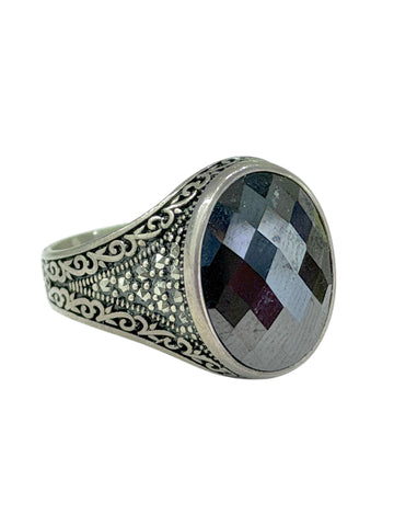 ANILLO PIEDRA NEGRA DISEÑO MARGEN - PLATA .925