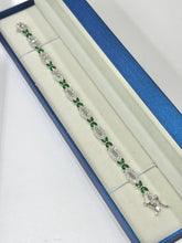PULSERA BAGUETE CON MOÑOS VERDES - PLATA .925