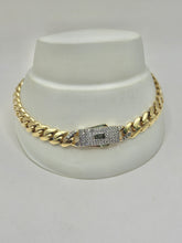 PULSO BARBADO CUBANO - Broche piedra - 21 cm x 6.5 mm - ORO 10K