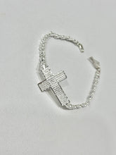 PULSERA CRUZ PADRE NUESTRO - PIEDRA BLANCA - PLATA .925