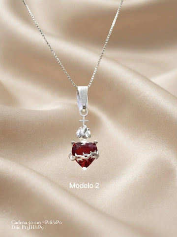 CADENA CON DIJE SAGRADO CORAZON DE JESUS -  MODELO 2 - PLATA .925