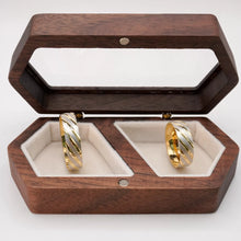 ARGOLLAS BI COLOR - LÍNEAS DIAGONALES BLANCO MATE Y AMARILLA LISA - ORO 14K