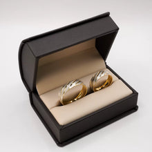 ARGOLLAS BI COLOR - LÍNEAS DIAGONALES BLANCO MATE Y AMARILLA LISA - ORO 14K