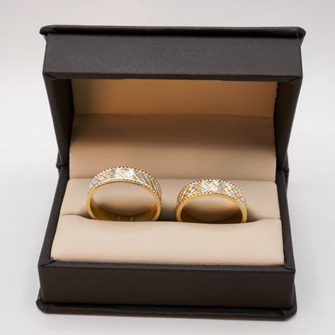 ARGOLLAS BI COLOR - BLANCO Y AMARILLO CUADRÍCULA CON MARGEN CRAQUELADO - ORO 14K