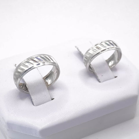 ARGOLLAS ORO BLANCO - DIAMANTADO LINEAS TRANSVERSALES DOBLES - ORO 10K