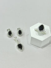 SET / JUEGO 3 PZAS - HALO GOTA  - NEGRO - PLATA .925