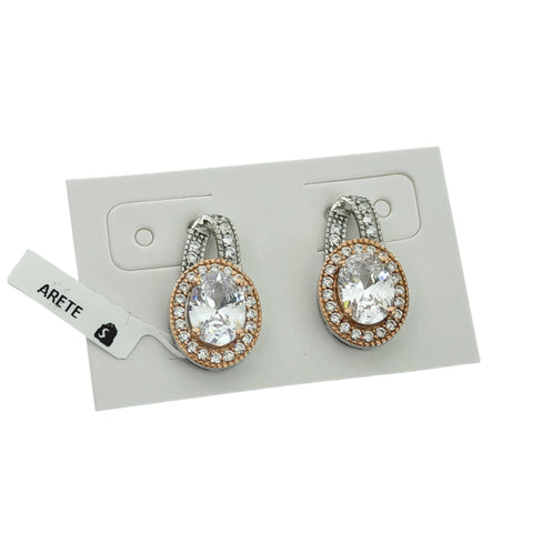ARETE BI COLOR - OVAL ROSA Y POSTE BLANCO - PLATA .925