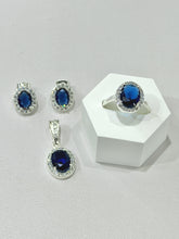 SET / JUEGO 3 PZAS - HALO OVALADO - AZUL - PLATA .925