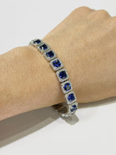 PULSERA CUADROS ZIRCONIA AZUL CONTORNO BLANCO / ORO BLANCO - ORO 10K