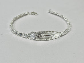 PULSERA PLACA LLAVE SAN BENITO - PIEDRA BLANCA - PLATA .925