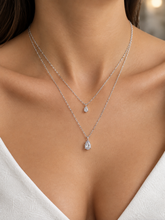 COLLAR GARGANTILLA DOBLE CADENA CON GOTAS ZIRCONIA  - PLATA .925