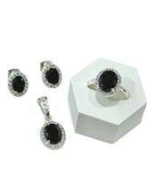 SET / JUEGO 3 PZAS - HALO OVALADO - NEGRO - PLATA .925