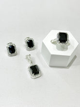 SET / JUEGO 3 PZAS - HALO RECTANGULAR  - NEGRO - PLATA .925
