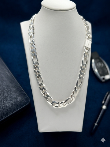 CADENA FÍGARO CART 3x1 - HECHA A MANO - 60 CM x 9 MM - PLATA .925