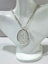CADENA CON MEDALLA DOBLE VISTA VIRGEN DE GUADALUPE/SAGRADO CORAZON - MATE - PLATA .925