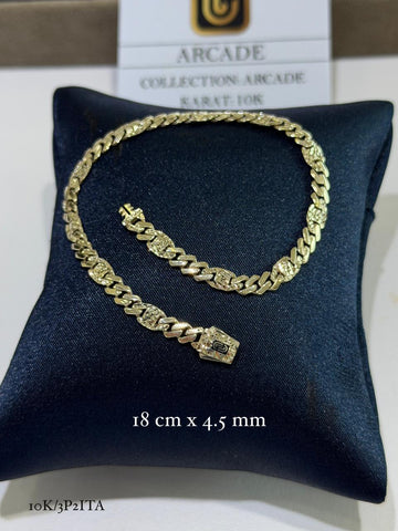 PULSO ARCADE  DIAMANTADO - 16 cm X 4 mm - ORO 10K