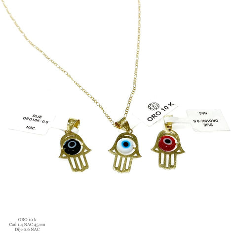 GARGANTILLA MANO DE FATIMA OJO COLORES - ORO 10K
