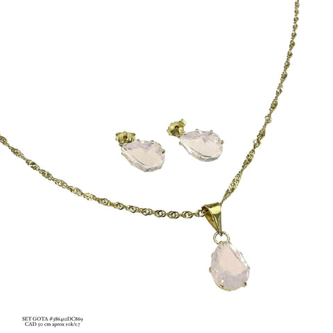 SET GOTA ZIRCONIA ROSA CON CADENA SINGAP.