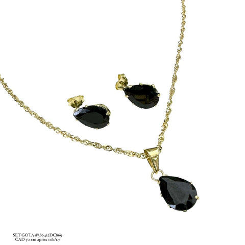 SET GOTA ZIRCONIA NEGRA CON CADENA SINGAP.