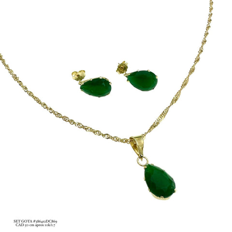 SET GOTA ZIRCONIA VERDE CON CADENA SINGAP.
