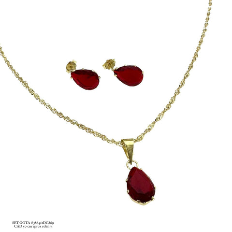 SET GOTA ZIRCONIA GUINDA CON CADENA SINGAP.