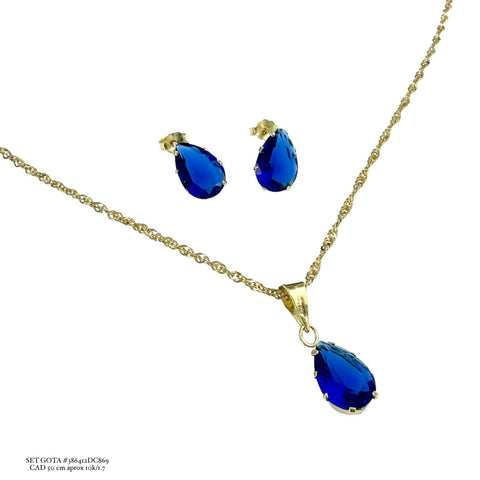 SET GOTA ZIRCONIA AZUL CON CADENA SINGAP.
