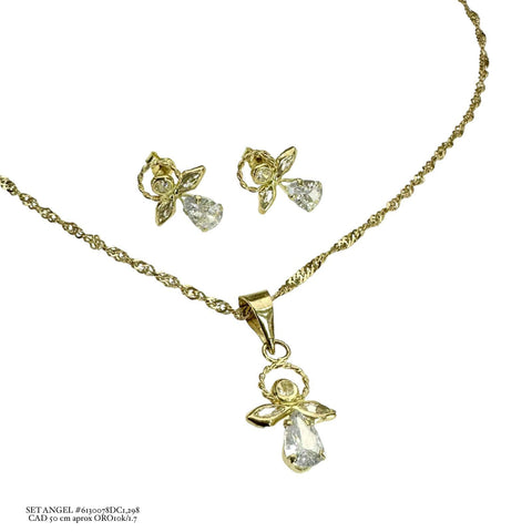 SET / JUEGO ANGEL ZIRCONIA CON CADENA SINGAPUR - ORO 10K