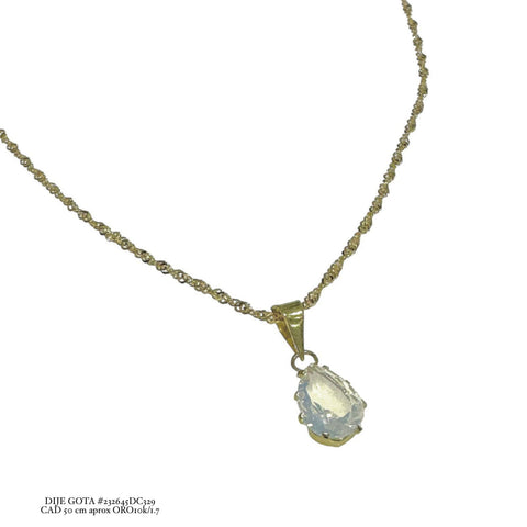 GARGANTILLA GOTA ZIRCONIA BLANCO MATE - ORO 10K