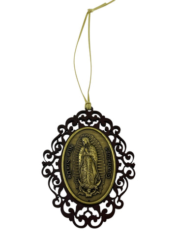 COLGANTE MEDALLA METAL CON MARGEN MADERA TIPO VINTAGE TAMAÑO JUMBO - Virgen de Guadalupe