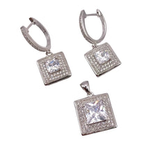 SET JUEGO CUADRO ZIRCONIA CENTRAL CON MARGEN - PLATA .925