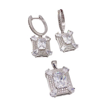 SET JUEGO RECTÁNGULO ZIRCONIA CENTRAL CON CONTORNO - PLATA .925