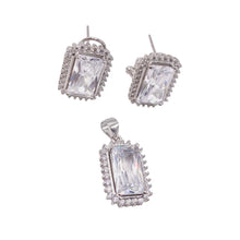 SET JUEGO RECTÁNGULO ZIRCONIA CENTRAL GRANDE - PLATA .925