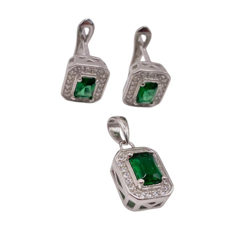 SET JUEGO RECTÁNGULO ZIRCONIA VERDE ESMERALDA - PLATA .925