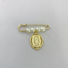 PIN FISTOL BROCHE CON MEDALLA DE CHAPA DE ORO - VIRGEN DE GUADALUPE (GRANDE)