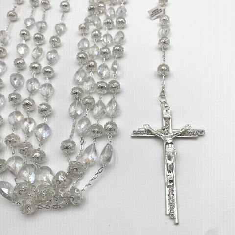 LAZO PLATEADO - CRISTAL GOTA PLANA Y DONA CON CASQUILLA