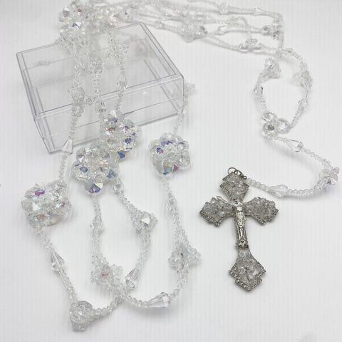 LAZO PLATEADO - CRISTAL TOMBO CON FLORES TORNASOL