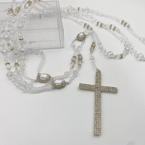 LAZO DORADO - CRISTAL CON PIEDRA ELEGANTE EN CRUCERO - SIN IMAGEN RELIGIOSA
