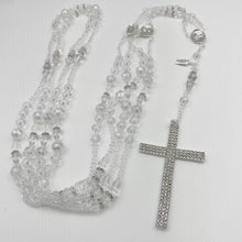 LAZO PLATEADO - CRISTAL CON PIEDRA ELEGANTE EN CRUCERO - SIN IMAGEN RELIGIOSA